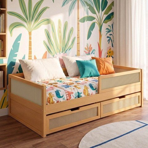 Cama Solteiro Madeira Maciça com Grades de Proteção e Gavetas Magna Kids Casatema MadeiraOriginals Madeiraoriginal