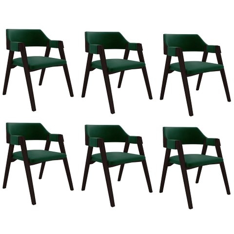 Kit 6 Cadeiras Sala de Jantar e Jogos Carteados Madeira Maciça Poker Veludo Verde/tabaco G42 - Gran
