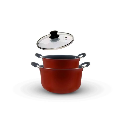 KIT 2 Caçarola Antiaderente Grande Familia Dona Chefa 24 e 28 cm Tampa de Vidro e Alças Antitérmicas