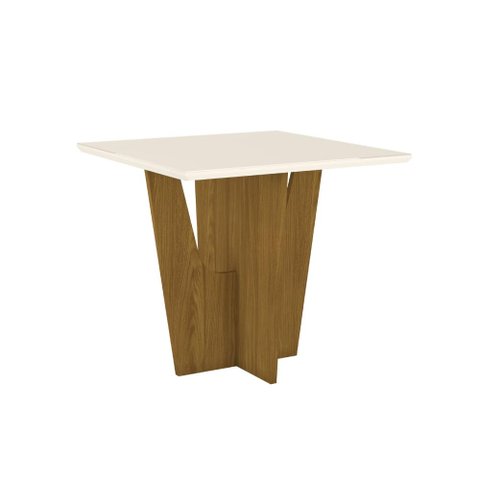 Mesa de Jantar Vértice 90 cm com Tampo de Vidro - Nature/Off White