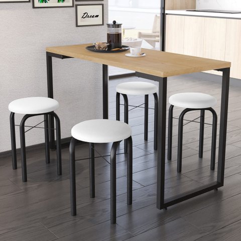 Conjunto Mesa de Cozinha Prattica Industrial 120cm com 4 Banquetas F02 Nature/Branco - Mpozenato