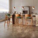 Ver imagem 1 de Kit 6 Banquetas para Cozinha Gaia em Madeira e Couro Ecológico Verde
