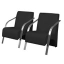 Ver imagem 1 de Kit 2 Poltronas Decorativas Vênus 1 Lugar Braço Pé Alumínio DSalla Tecido Sintético (Courino) Preto