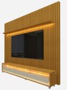 Ver imagem 2 de Rack com Painel 2.3 Ripado com LED e Rodízio Nobre Naturale com Off White - Gelius Móveis