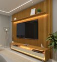 Ver imagem 1 de Rack com Painel 2.3 Ripado com LED e Rodízio Nobre Naturale com Off White - Gelius Móveis