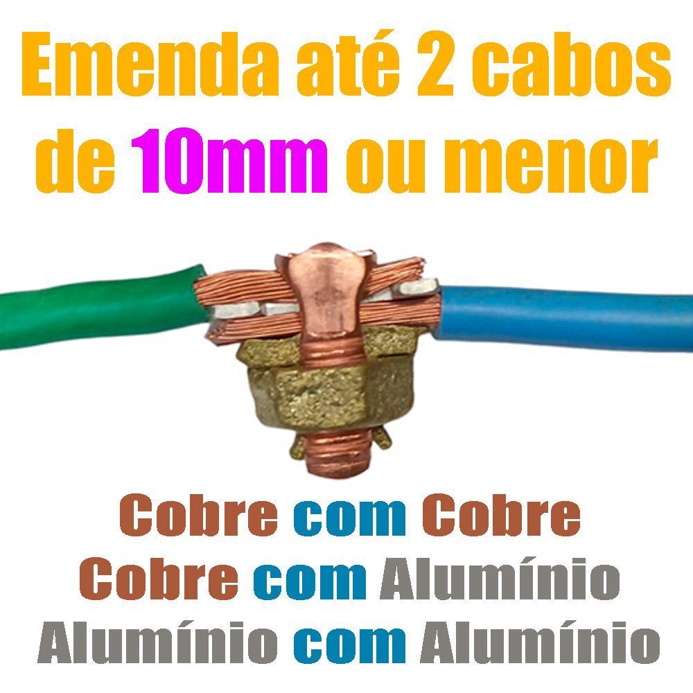 Kit 10 Split Bolt Conector Parafuso Fendido Bimetálico 10mm para Emenda Cabos Cobre Alumínio - 2