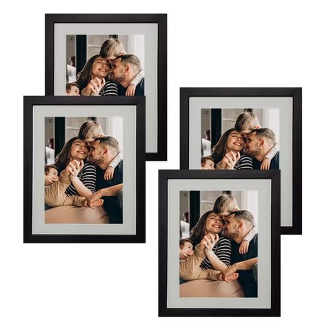 Kit com 04 Porta Retrato 25x30 com Paspatur para Foto 20x25 com Vidro: Preto/Parede (Gancho Móvel)