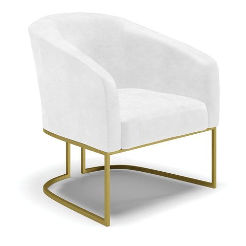 Sofá Namoradeira e Poltrona Base Industrial Dourado Stella Corano D03 - D'Rossi Cor Branco
