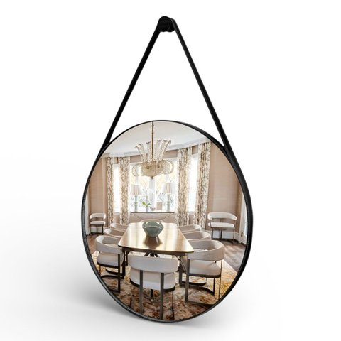 Espelho de Parede em Metal e Couro Decorativo Ø 40cm
