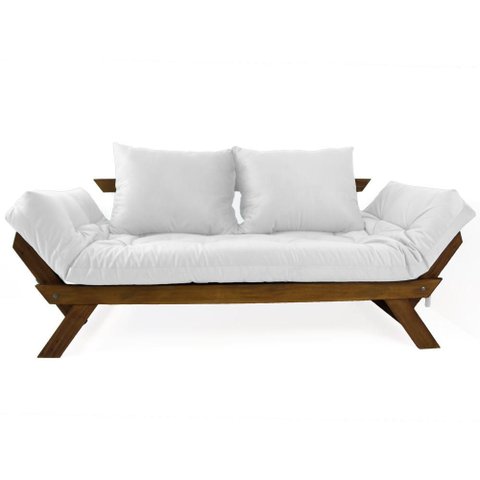 Sofá Japão Futon Acquablock Madeira Cor Imbuia D33 - Branco Off
