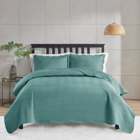 Colcha Matelassê - King Size - Milão - Geométrico - Verde - 150 Fios - C/ Porta Travesseiros - Cortt