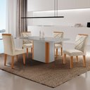Ver imagem 1 de Mesa de Jantar Isadora Tampo 120cm Mdf Vidro Canto Copo e 4 Cadeiras Melissa Moderna Mobilia