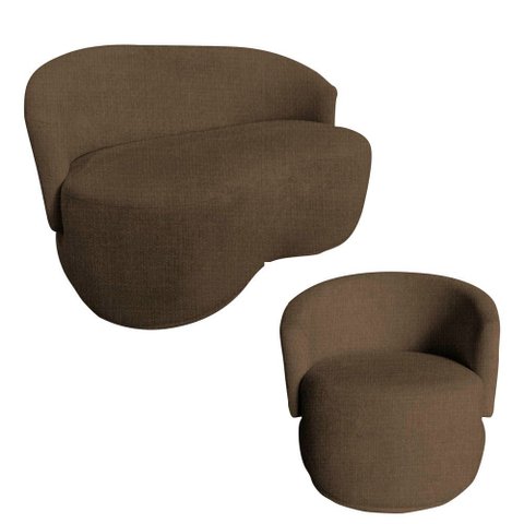 Kit Namoradeira + Poltrona Decorativa Beatriz Orgânica Linho Marrom
