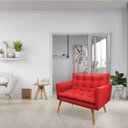 Ver imagem 3 de Kit 2 Poltronas e Namoradeira 2 Lugares Olivia Suede Vermelho Pés Palito Castanho - Pallazio