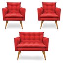 Ver imagem 1 de Kit 2 Poltronas e Namoradeira 2 Lugares Olivia Suede Vermelho Pés Palito Castanho - Pallazio