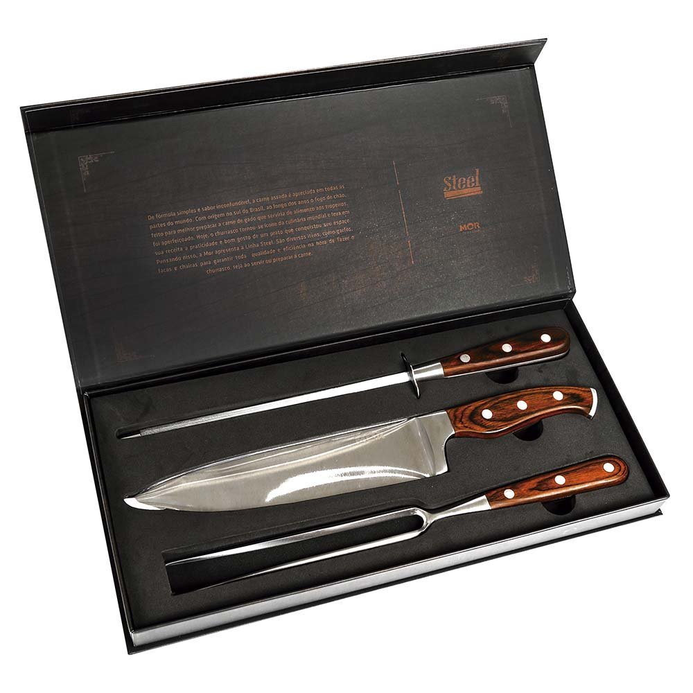 Conjunto de Faca de Churrasco Inox 3 Peças Chaira Steel Mor