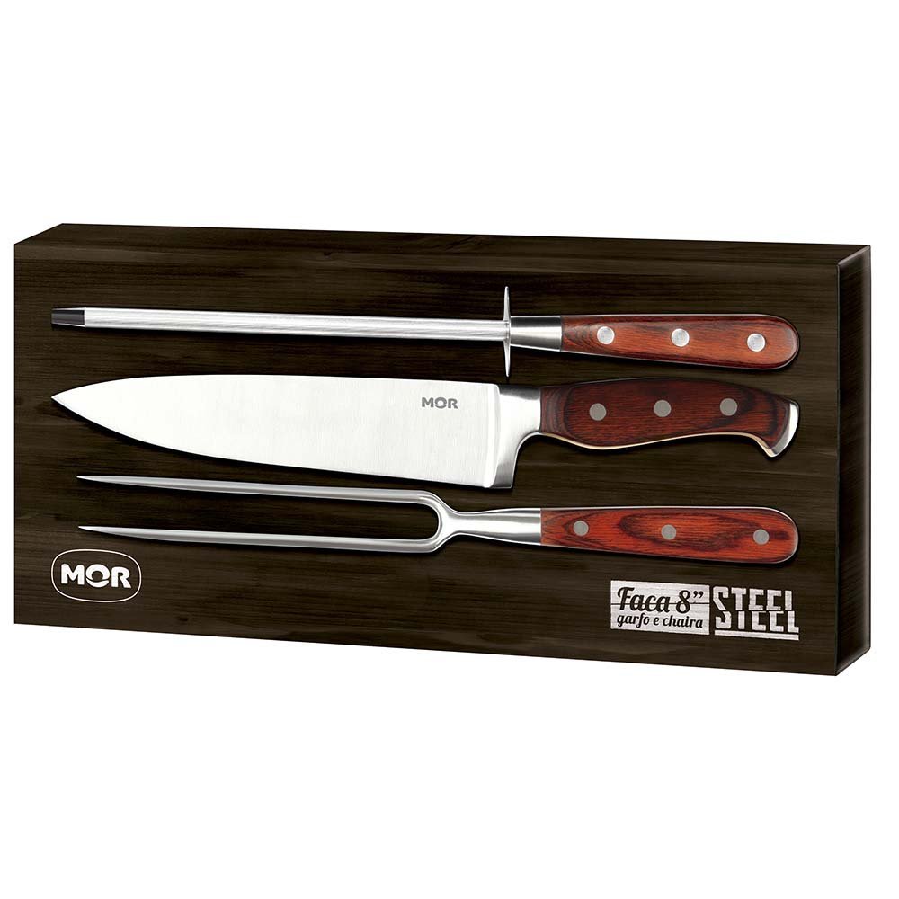 Conjunto de Faca de Churrasco Inox 3 Peças Chaira Steel Mor - 7