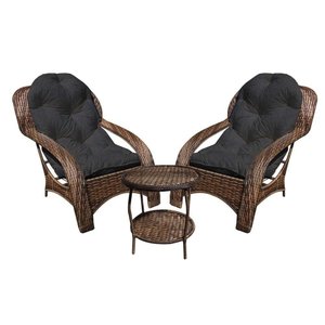 Conjunto de Poltronas Fibra Sintética Espreguiçadeira - 2 Poltronas + Mesa de Centro - Tecido Duna P