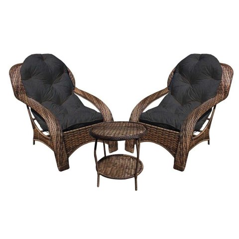 Conjunto de Poltronas Fibra Sintética Espreguiçadeira - 2 Poltronas + Mesa de Centro - Tecido Duna P