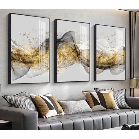 Quadros Trio Abstratos Dourado