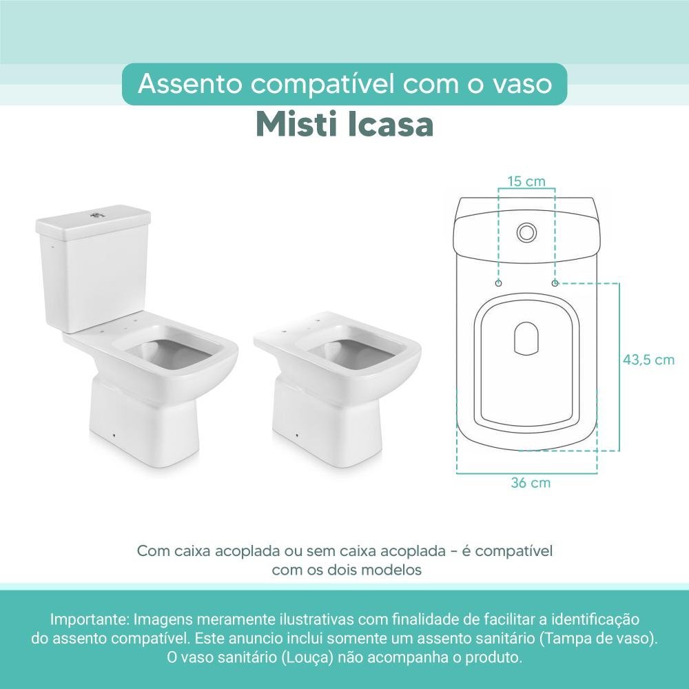 Assento Sanitário Tampa de Vaso Branco Mdf Laqueado El Misti para Bacia Icasa - 3