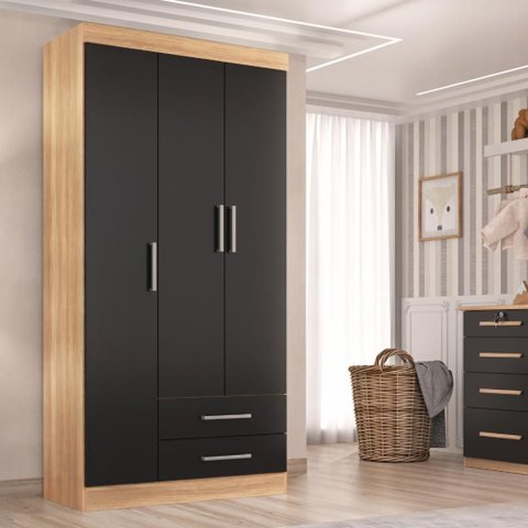 Guarda-roupa Solteiro 3 Portas 2 Gavetas Kioto