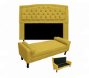 Ver imagem 1 de Jogo Cabeceira Geovana + Calçadeira Fênix Casal 140cm Suede Amarelo - LM DECOR