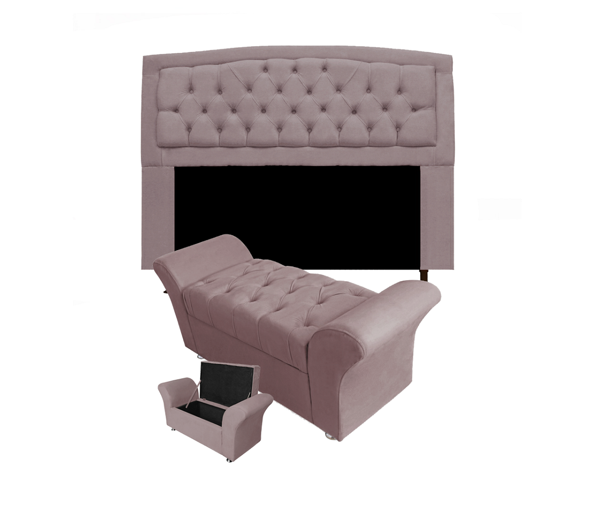 Cabeceira Geovana e Calçadeira Veneza Para Quarto King 195cm Suede Rose - DL Decor - 1