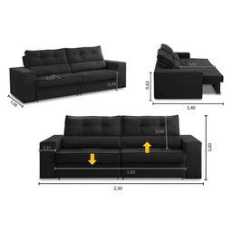 Sofá Retrátil e Reclinável 3 Lugares 2,30m com Molas Mirela Suede Adonai Estofados - 2