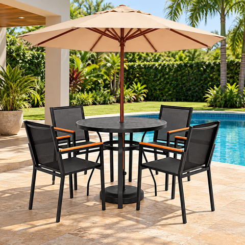 Jogo de Mesa Jardim Piscina 4 Cadeiras Alumínio + Ombrelone