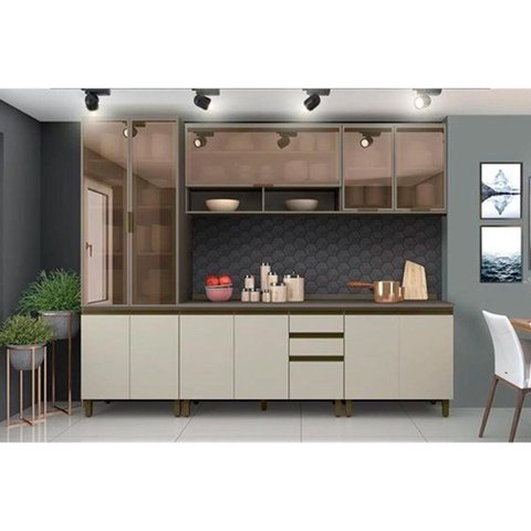 Cozinha Modulada Completa Connect 7 Peças (2 Armários + 2 Balcões + 1 Paneleiro + 2 Complementos