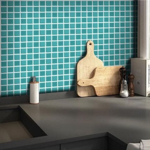 Adesivo Destacável Pastilha 3D Turquesa - 20 x 20cm - 18 unidades