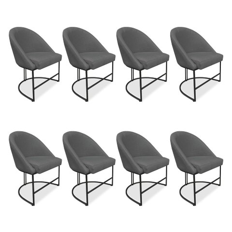 Kit 08 Cadeiras Poltrona de Jantar Bela Suede Grafite Base Metálica Industrial Preto - Pallazio