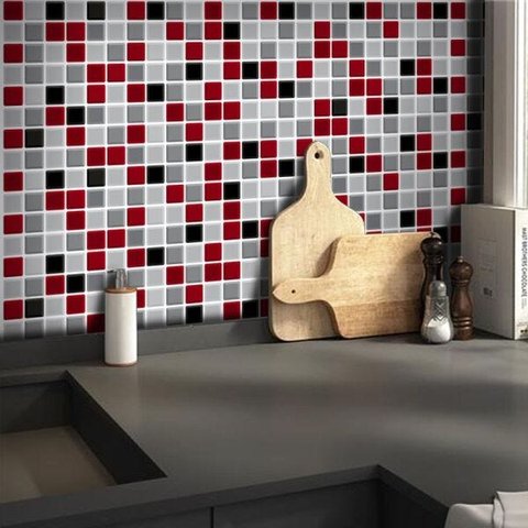 Adesivo Destacável Pastilha Mix 3D Vermelho - 15 x 15cm - 36 unidades