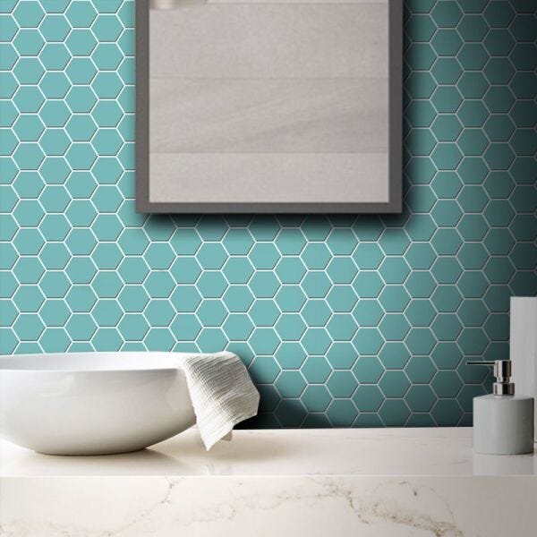 Papel de Parede Pastilha Colmeia - Várias Cores - Turquesa - 2