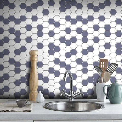 Papel de Parede Pastilha Colmeia Mix - Várias Cores - Azul