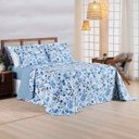 Ver imagem 2 de Kit Cobre Leito Colcha Casa Scarpa Belle King Estampado Dupla Face 400 Fios 3 Peças Florido Azul - 1