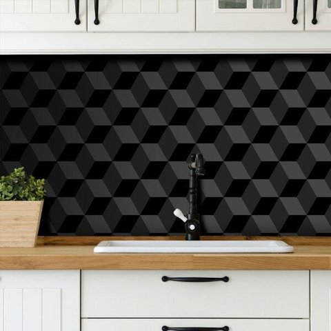 Papel de Parede Cubo 3D Classic - Várias Cores - Preto