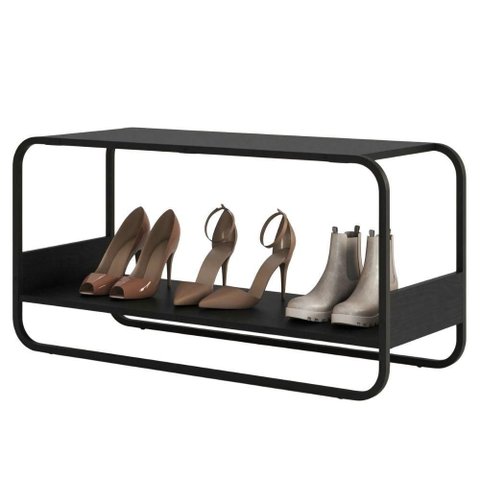 Sapateira Banco Luna 90 Cm Pes Metalicos Nero Preto Artesano