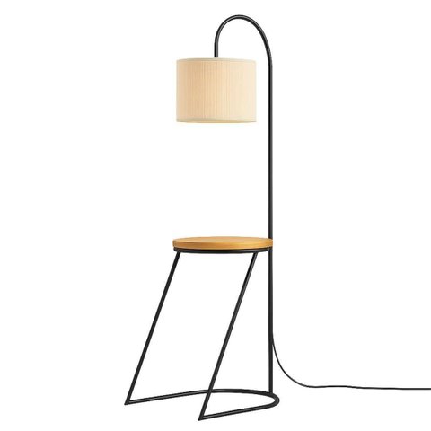 Mesa de Cabeceira com Luminária Acoplada Sofisticada Cúpula de Linho Cor Bege