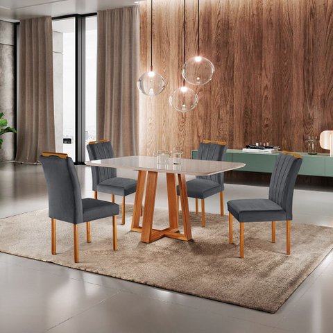 Sala de Jantar Atenas 4 Cadeiras e Mesa Madeira Móveis Mundial