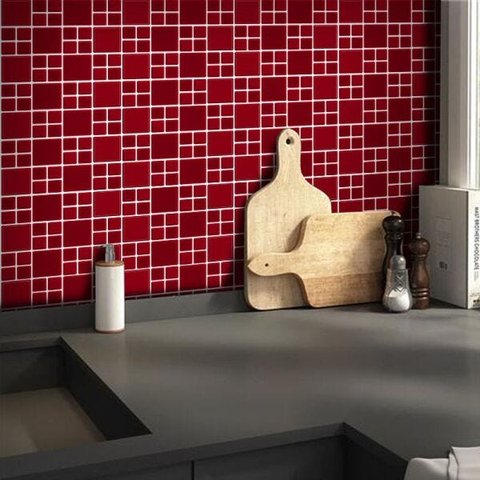 Papel de Parede Pastilha Big - Várias Cores - Vermelho Escuro