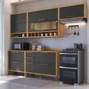 Ver imagem 1 de Cozinha Completa Modulada 100% MDF 5 Peças 8 Portas 5 Gavetas e Vidro 280cm Vicenza Espresso Móveis Cinza/Amêndoa/Chumbo