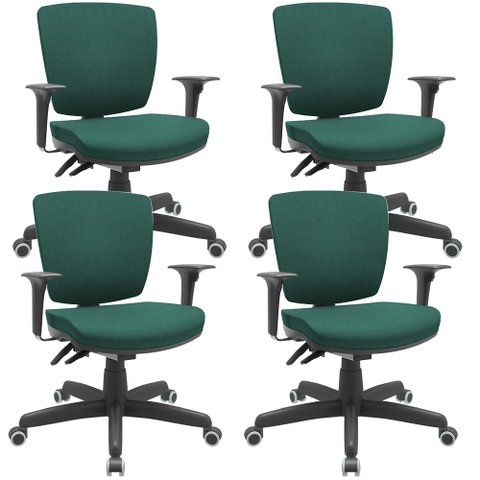 Kit 04 Cadeiras Escritório Executiva Office Giratória Preto Baixa Flexi P03 Poliéster Verde - Lyam L