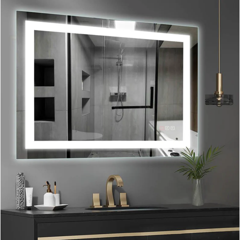 Espelho 4mm Retangular com Iluminação de LED 3 Cores 100X50 Tecla Touch Decoração Toalete 50X100