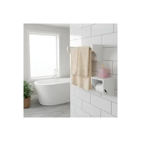 Kit Acessórios para Banheiro Conjunto 2 Peças Porta Toalhas Papel Higiênico Branco Laca