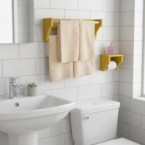 Kit Acessórios para Banheiro Conjunto 2 Peças Porta Toalhas Papel Higiênico Amarelo Laca