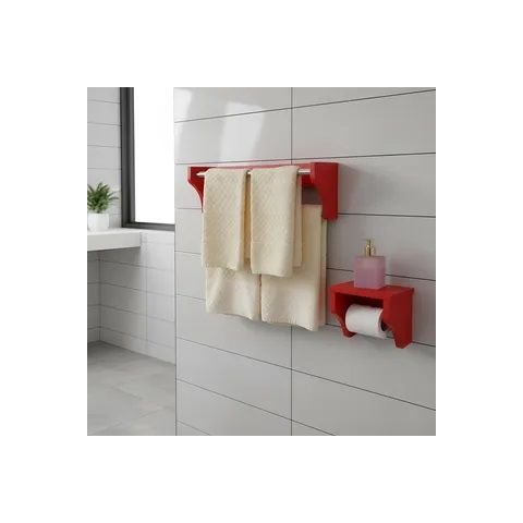 Kit Acessórios para Banheiro Conjunto 2 Peças Porta Toalhas Papel Higiênico Vermelho Laca