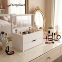 Ver imagem 1 de Porta Maquiagem Caixa Organizadora com Espelho Branco Laca