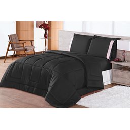 Kit Edredom Queen Aconchego Dupla Face C/ Lençol 6pçs Preto - 1